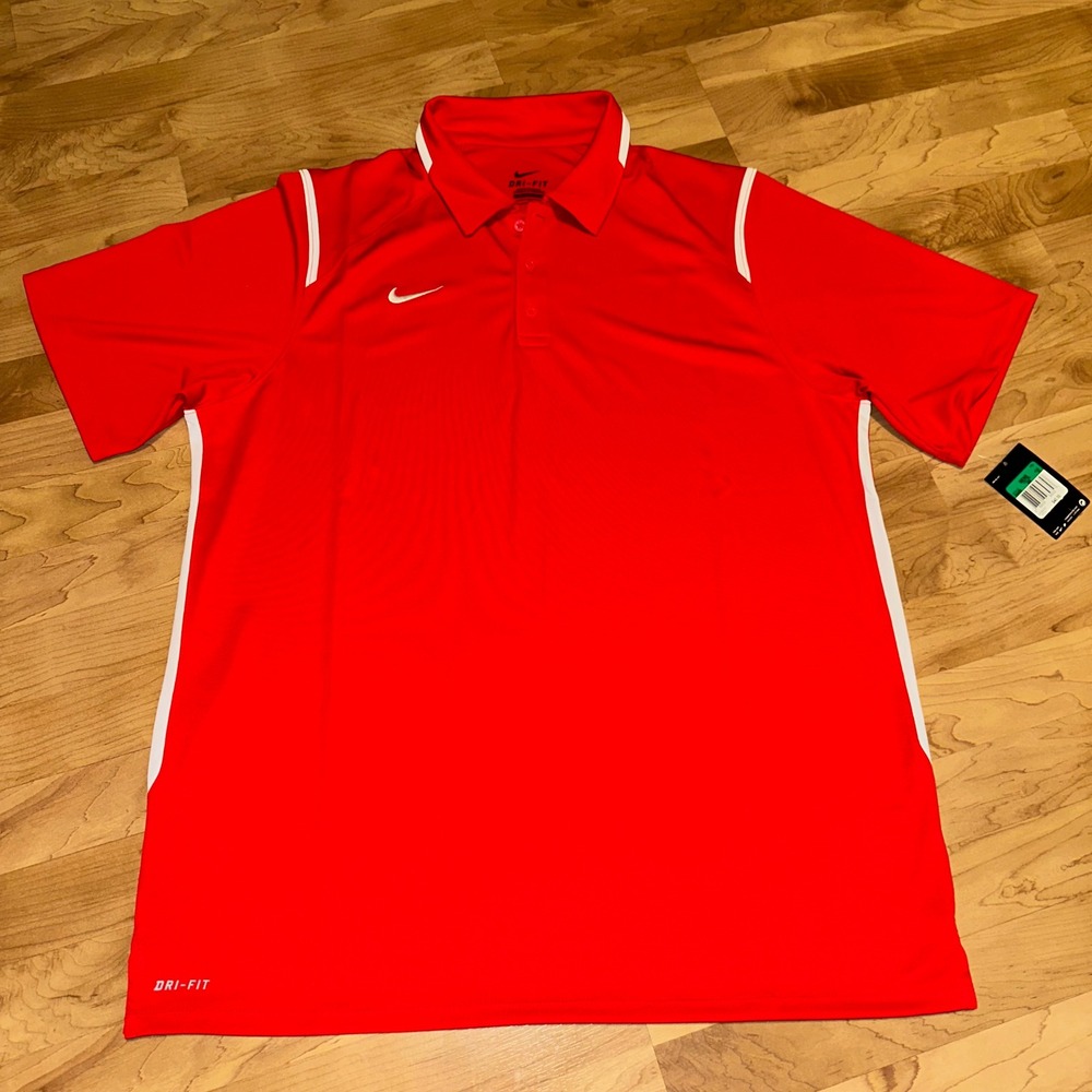 Nike Team Dri‎ Fit Mens XL Polo Shirt Red White Football Athletic Golf